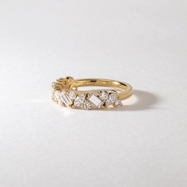 0.90 Carat Lab Grown Multi Shape Diamond Half Eternity Wedding Ring in Yellow Gold - Zuri