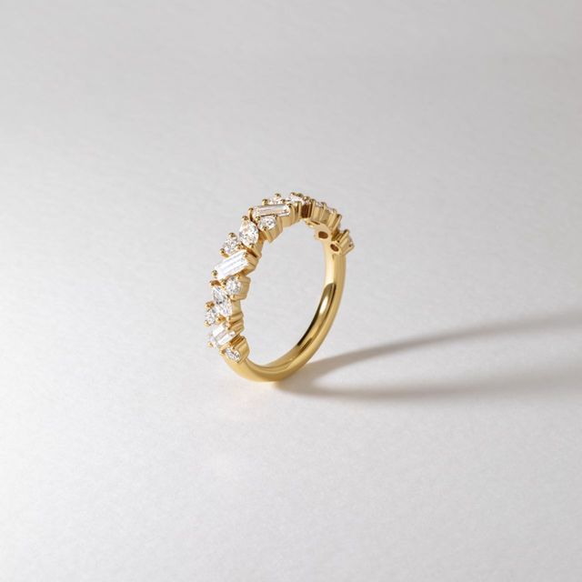 0.90 Carat Lab Grown Multi Shape Diamond Half Eternity Wedding Ring in Yellow Gold - Zuri