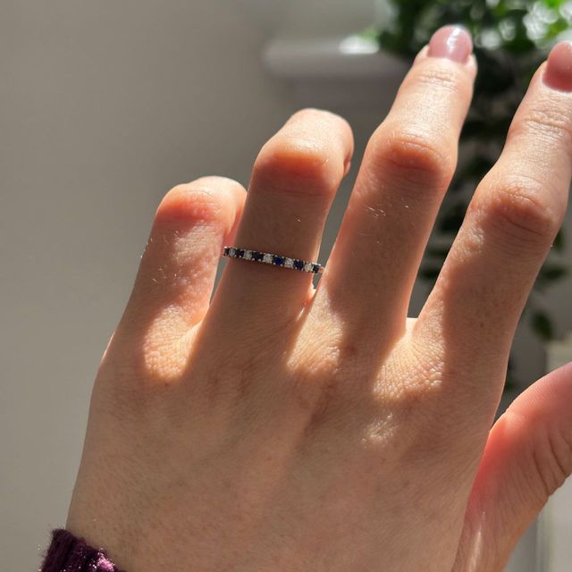 0.25 Carat Natural Round Blue Sapphire And Diamond Claw Set Half Eternity Ring in White Gold