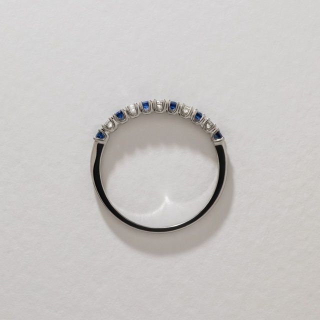 0.25 Carat Natural Round Blue Sapphire And Diamond Claw Set Half Eternity Ring in White Gold