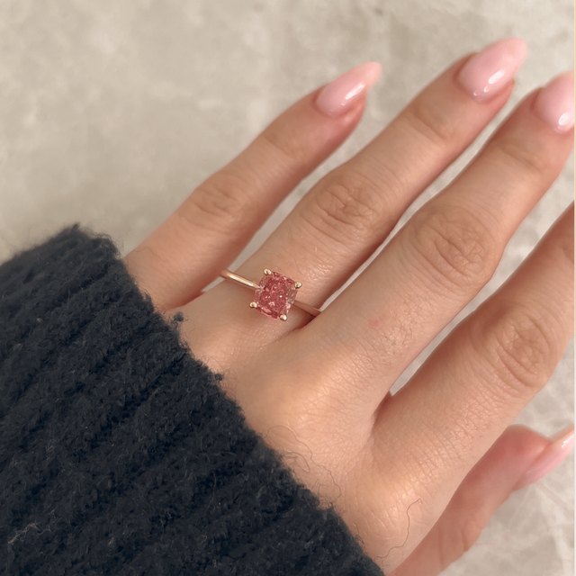 1.40 Carat Lab Grown Cushion Pink Diamond Solitaire Engagement Ring in Yellow Gold - Serena