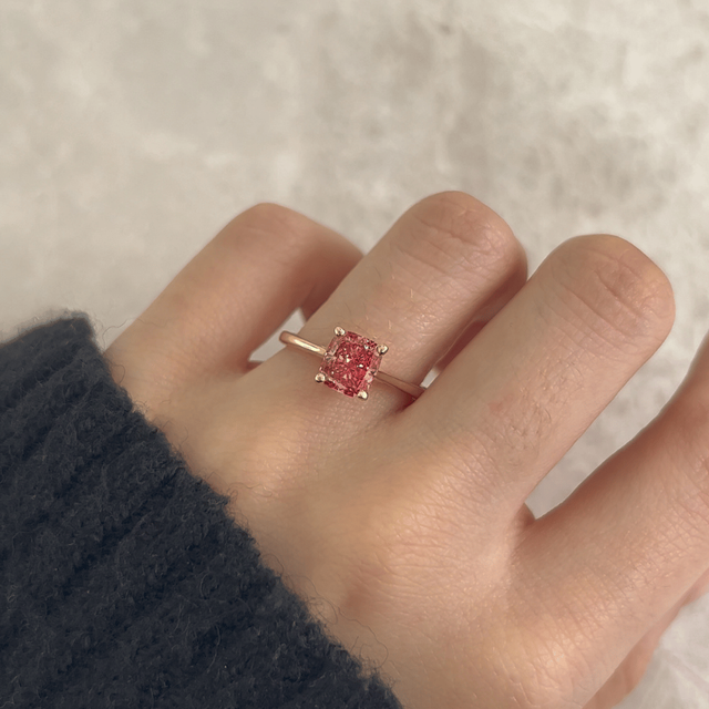 1.40 Carat Lab Grown Cushion Pink Diamond Solitaire Engagement Ring in Yellow Gold - Serena