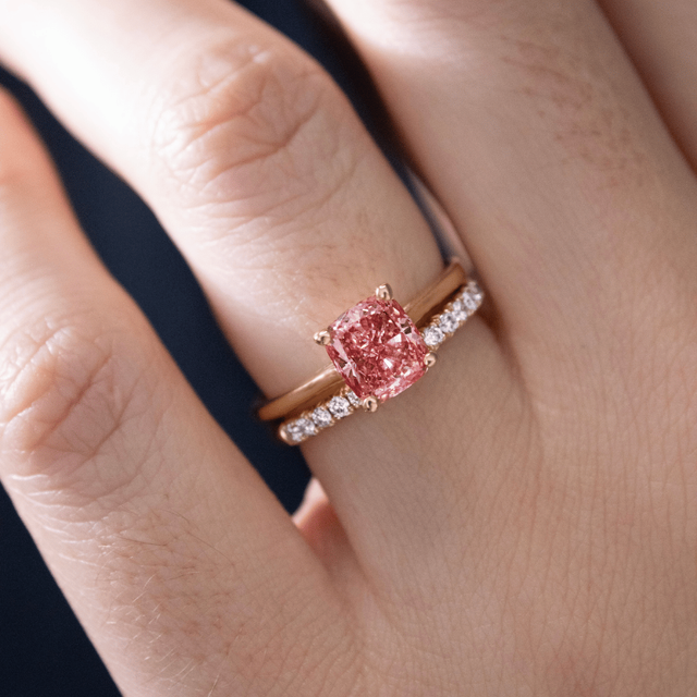1.40 Carat Lab Grown Cushion Pink Diamond Solitaire Engagement Ring in Yellow Gold - Serena