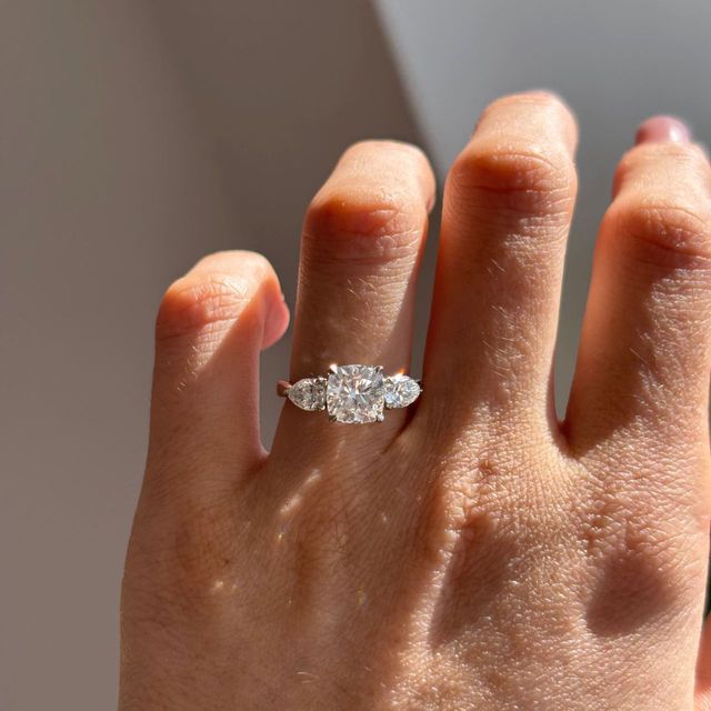 2 Carat Lab Grown Cushion Diamond Trilogy Engagement Ring in Platinum - Vivian