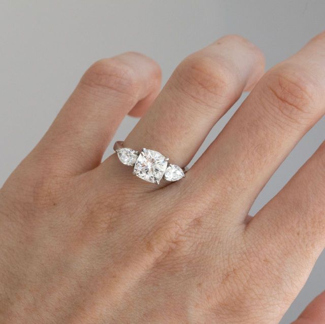 2 Carat Lab Grown Cushion Diamond Trilogy Engagement Ring in Platinum - Vivian