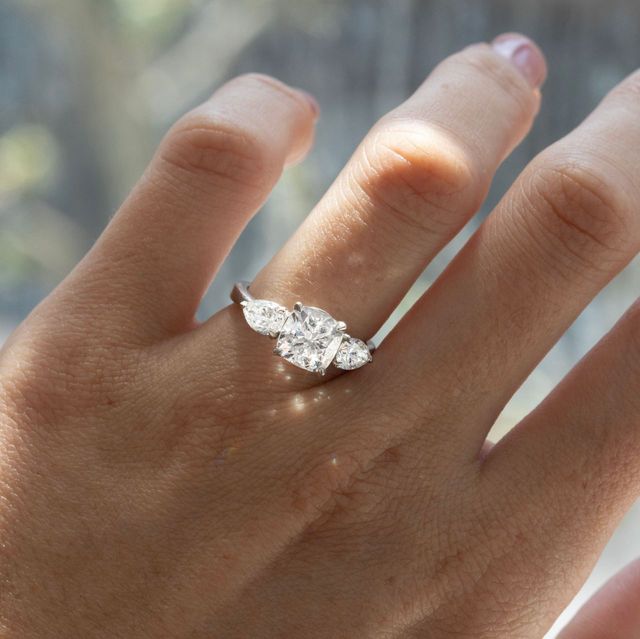 2 Carat Lab Grown Cushion Diamond Trilogy Engagement Ring in Platinum - Vivian