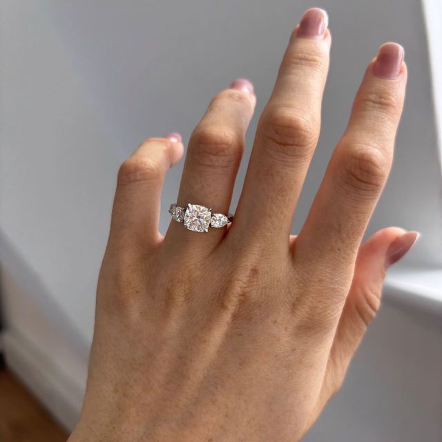 2 Carat Lab Grown Cushion Diamond Trilogy Engagement Ring in Platinum - Vivian
