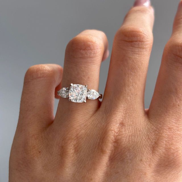 2 Carat Lab Grown Cushion Diamond Trilogy Engagement Ring in Platinum - Vivian