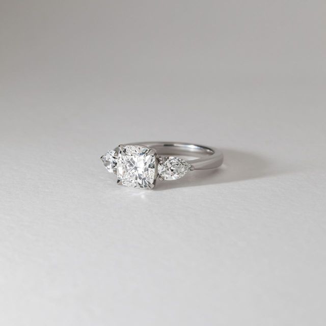 2 Carat Lab Grown Cushion Diamond Trilogy Engagement Ring in Platinum - Vivian