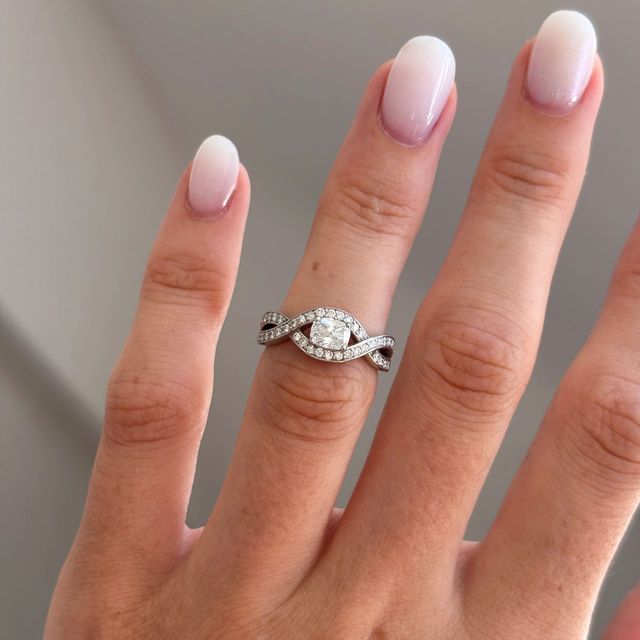 0.50 Carat Lab Grown Elongated Cushion Infinity Diamond Band Engagement Ring in Platinum