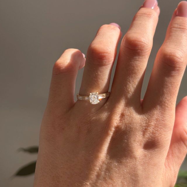 0.80ct Carat Lab Grown Elongated Cushion Diamond Vintage Engagement Ring in 14k Yellow Gold - Bespoke