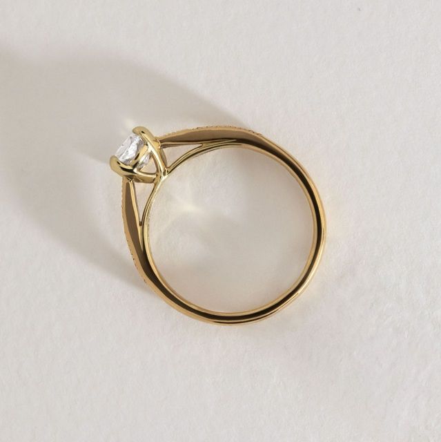 0.80ct Carat Lab Grown Elongated Cushion Diamond Vintage Engagement Ring in 14k Yellow Gold - Bespoke