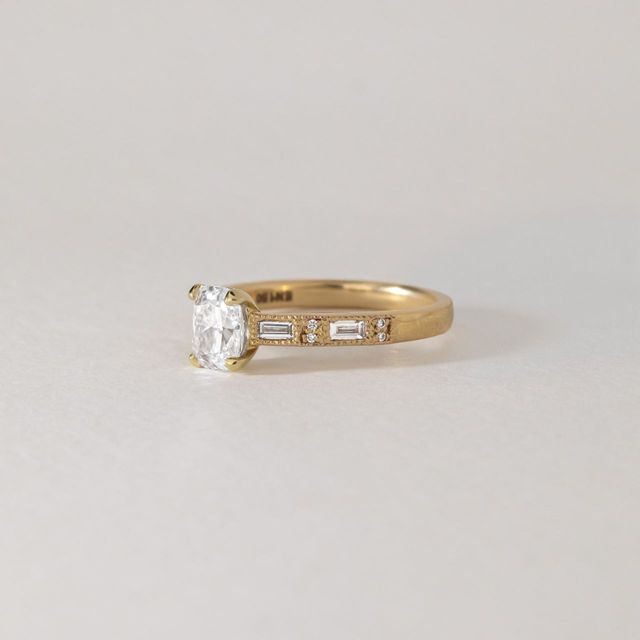 0.80ct Carat Lab Grown Elongated Cushion Diamond Vintage Engagement Ring in 14k Yellow Gold - Bespoke