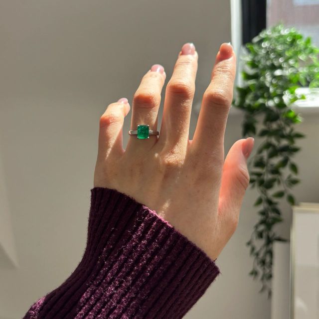 1.87 Carat Natural Emerald Cut Green Emerald Solitaire Engagement Ring in Platinum - Bespoke