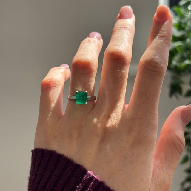 1.87 Carat Natural Emerald Cut Green Emerald Solitaire Engagement Ring in Platinum - Bespoke