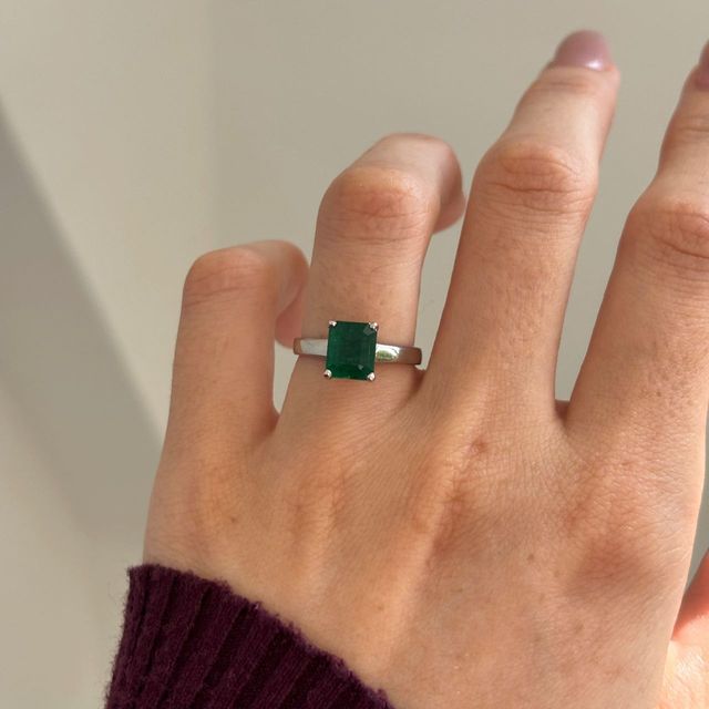 1.87 Carat Natural Emerald Cut Green Emerald Solitaire Engagement Ring in Platinum - Bespoke