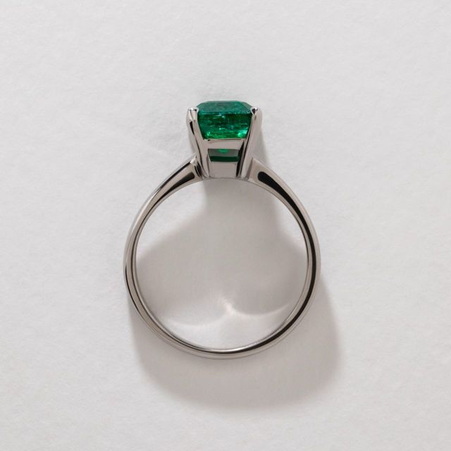 1.87 Carat Natural Emerald Cut Green Emerald Solitaire Engagement Ring in Platinum - Bespoke
