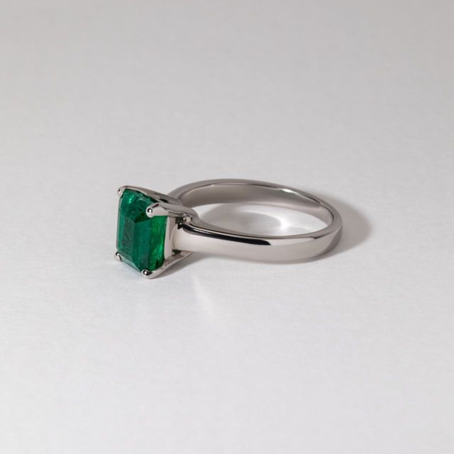1.87 Carat Natural Emerald Cut Green Emerald Solitaire Engagement Ring in Platinum - Bespoke