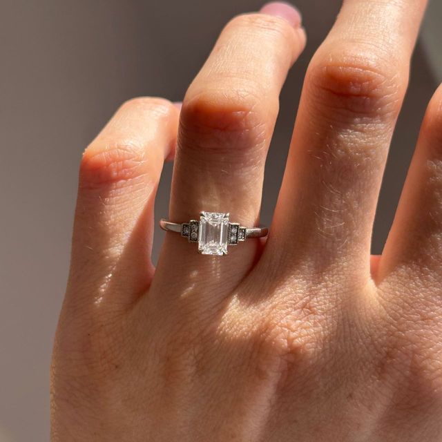 1 Carat Lab Grown Emerald Diamond Vintage Engagement Ring in Platinum - Ayana