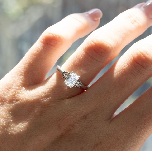 1 Carat Lab Grown Emerald Diamond Vintage Engagement Ring in Platinum - Ayana