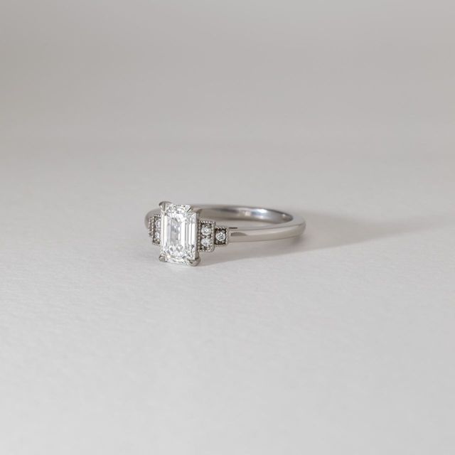 1 Carat Lab Grown Emerald Diamond Vintage Engagement Ring in Platinum - Ayana