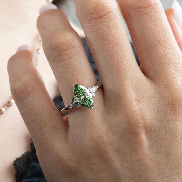 1.90 Carat Lab Grown Marquise Green Diamond Celtic Engagement Ring in Platinum - Celtic Song