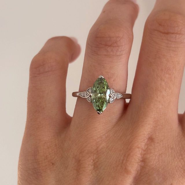 1.90 Carat Lab Grown Marquise Green Diamond Celtic Engagement Ring in Platinum - Celtic Song