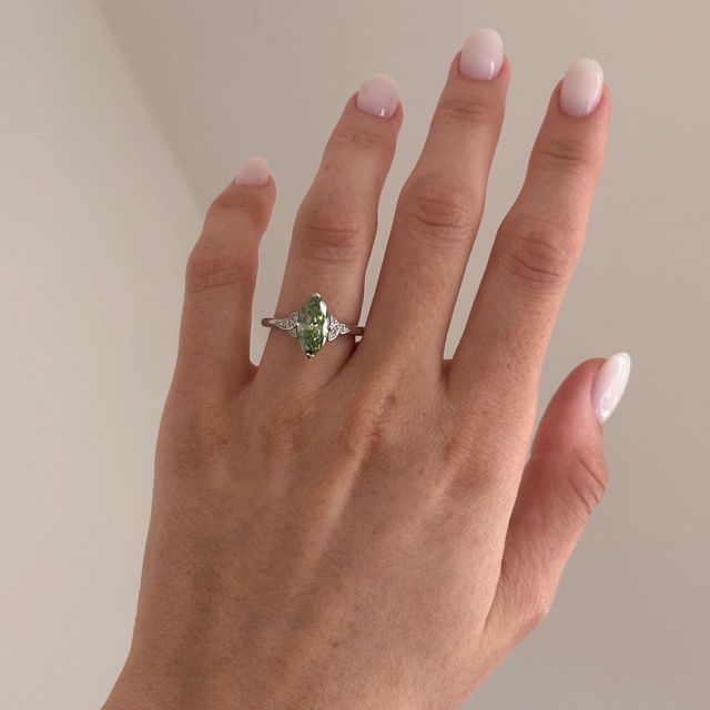 1.90 Carat Lab Grown Marquise Green Diamond Celtic Engagement Ring in Platinum - Celtic Song