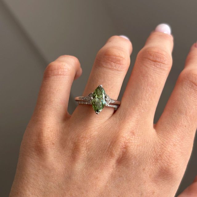 1.90 Carat Lab Grown Marquise Green Diamond Celtic Engagement Ring in Platinum - Celtic Song
