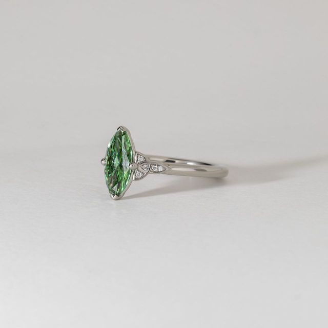 1.90 Carat Lab Grown Marquise Green Diamond Celtic Engagement Ring in Platinum - Celtic Song