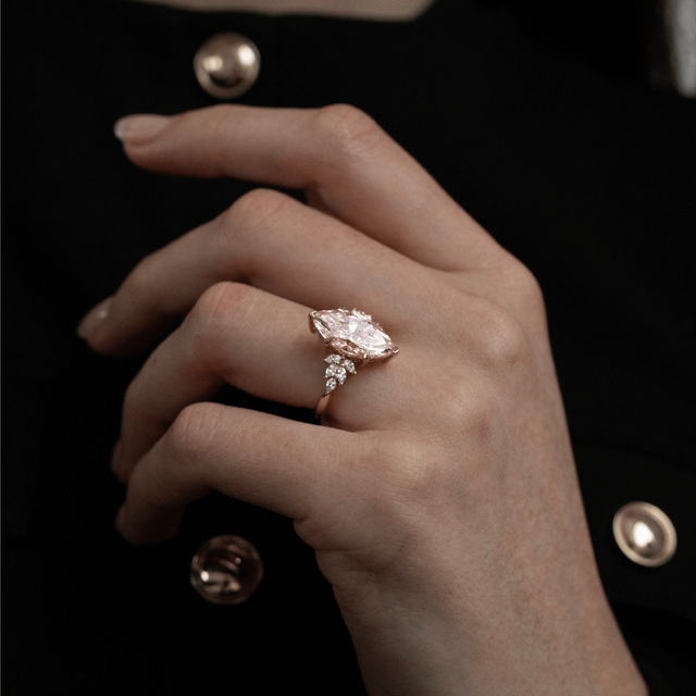 4 Carat Lab Grown Marquise Pink Diamond Cluster Engagement Ring in Yellow Gold - Anastasia
