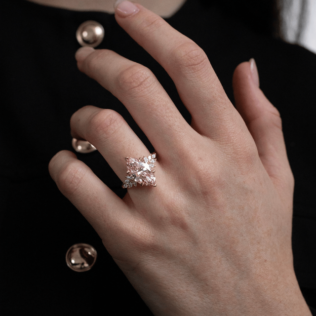 4 Carat Lab Grown Marquise Pink Diamond Cluster Engagement Ring in Yellow Gold - Anastasia