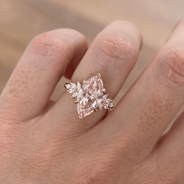 4 Carat Lab Grown Marquise Pink Diamond Cluster Engagement Ring in Yellow Gold - Anastasia