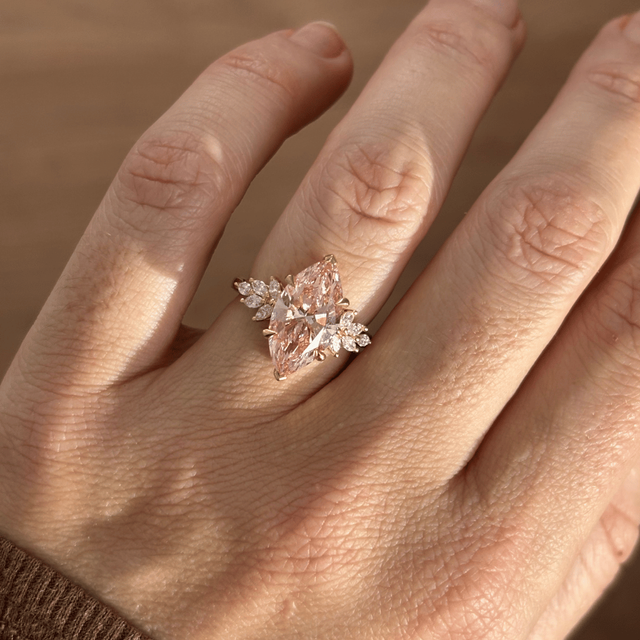 4 Carat Lab Grown Marquise Pink Diamond Cluster Engagement Ring in Yellow Gold - Anastasia