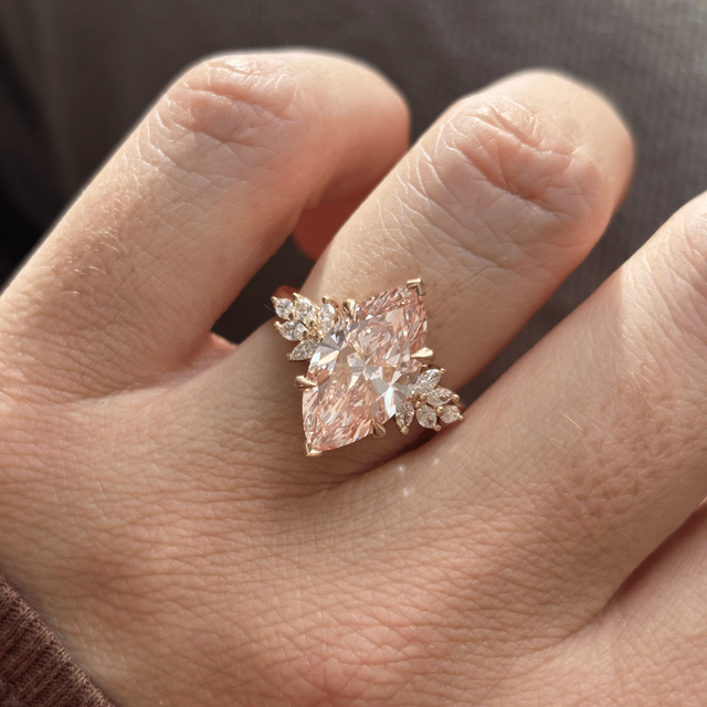 4 Carat Lab Grown Marquise Pink Diamond Cluster Engagement Ring in Yellow Gold - Anastasia