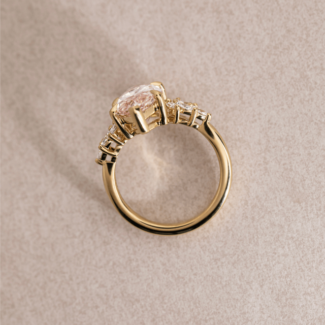 4 Carat Lab Grown Marquise Pink Diamond Cluster Engagement Ring in Yellow Gold - Anastasia