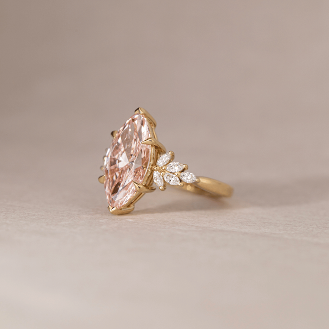 4 Carat Lab Grown Marquise Pink Diamond Cluster Engagement Ring in Yellow Gold - Anastasia
