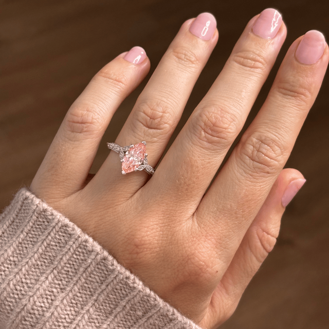 2.10 Carat Marquise Pink Diamond Grain Set Vintage Engagement Ring in Platinum - Feis