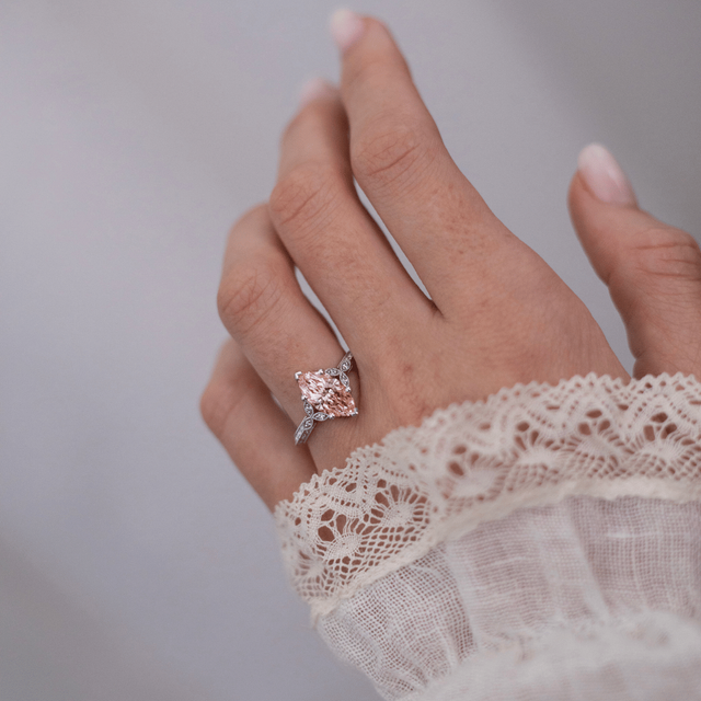 2.10 Carat Marquise Pink Diamond Grain Set Vintage Engagement Ring in Platinum - Feis