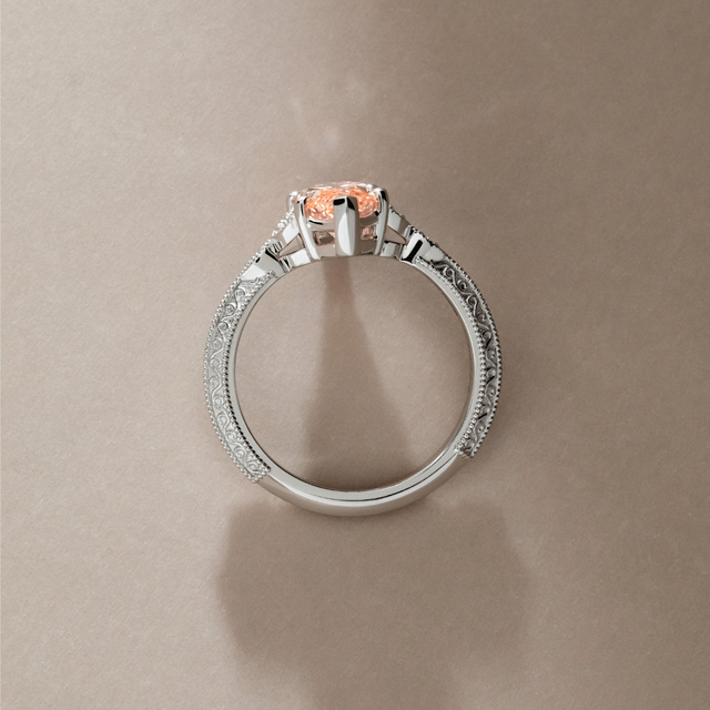2.10 Carat Marquise Pink Diamond Grain Set Vintage Engagement Ring in Platinum - Feis