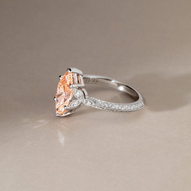2.10 Carat Marquise Pink Diamond Grain Set Vintage Engagement Ring in Platinum - Feis