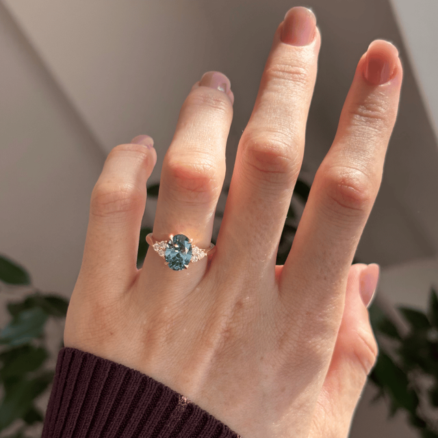 1.90 Carat Lab Grown Oval Blue Diamond Cluster Engagement Ring in Yellow Gold - Isabella