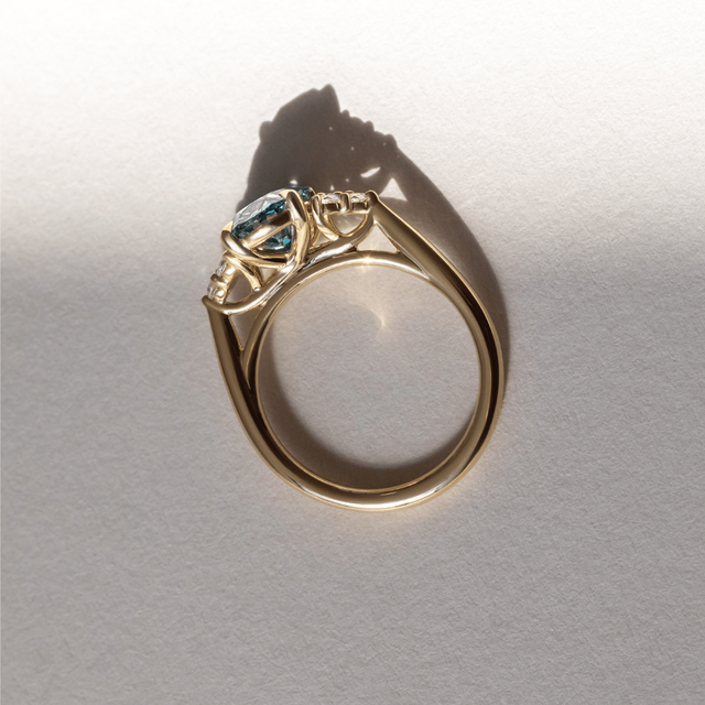 1.90 Carat Lab Grown Oval Blue Diamond Cluster Engagement Ring in Yellow Gold - Isabella