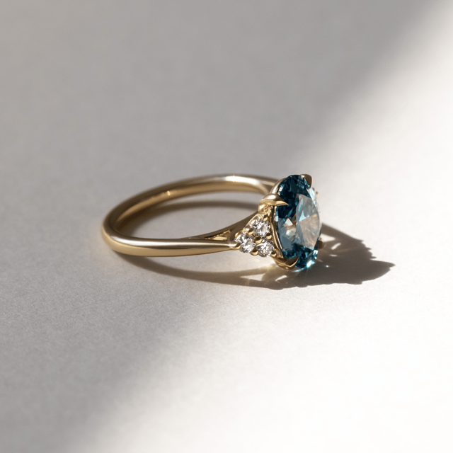 1.90 Carat Lab Grown Oval Blue Diamond Cluster Engagement Ring in Yellow Gold - Isabella