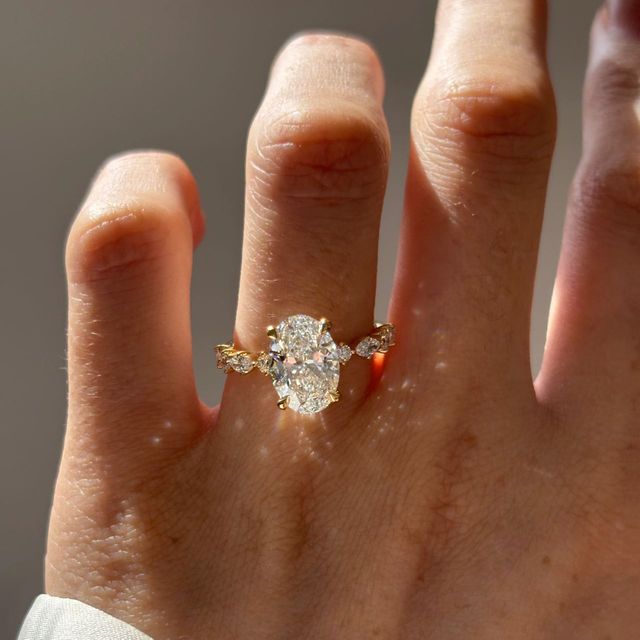 2.50 Carat Lab Grown Oval Diamond Band Engagement Ring in Yellow Gold - Laura