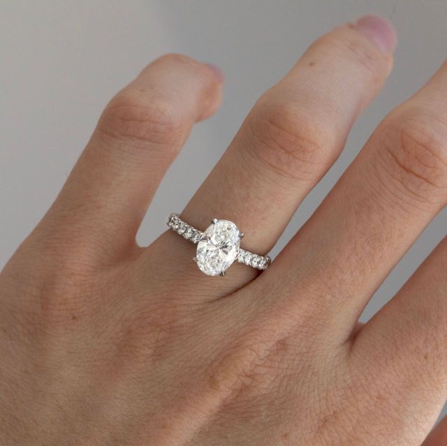 1.80 Carat Lab Grown Oval Diamond Pavé Engagement Ring in Platinum - Avery