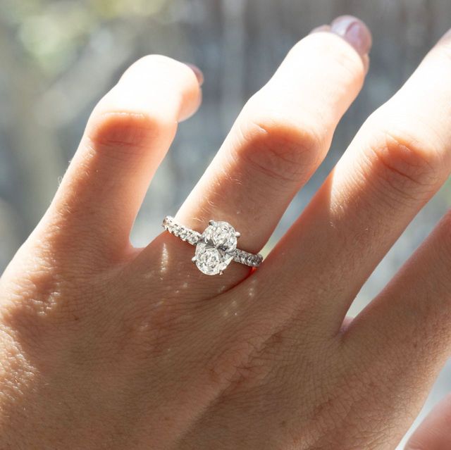 1.80 Carat Lab Grown Oval Diamond Pavé Engagement Ring in Platinum - Avery