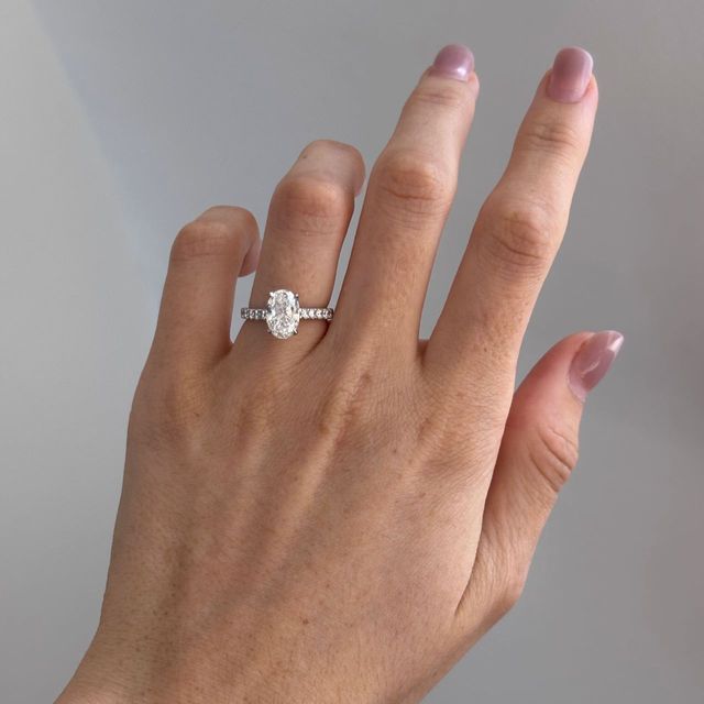 1.80 Carat Lab Grown Oval Diamond Pavé Engagement Ring in Platinum - Avery