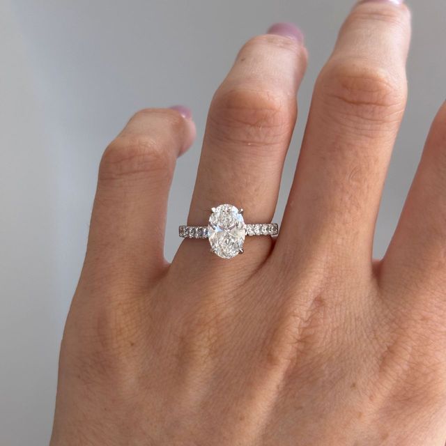 1.80 Carat Lab Grown Oval Diamond Pavé Engagement Ring in Platinum - Avery