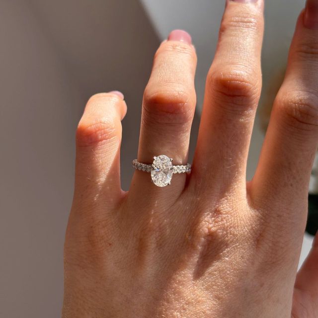 1.80 Carat Lab Grown Oval Diamond Pavé Engagement Ring in Platinum - Avery